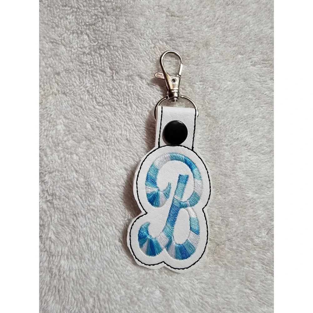 Initial B Keychain Bag‎ Charm Purse Charm Backpack Clip Blue White Monogram